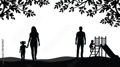 Family silhouettes: mother, daughter, father, son, representing relationships