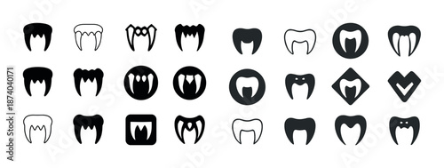 Variety of tooth icon designs in black and white for dental themes