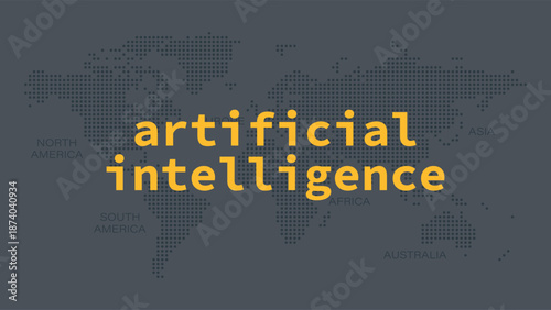 Artificial intelligence AI neural network digital brain machine deep learning processing big data analysis technology. Vector illustration for science, global business, future. Dotted world map