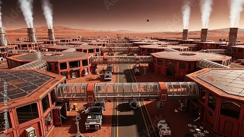 Futuristic Martian Cityscape - A Glimpse into Colonization and Industrialization.