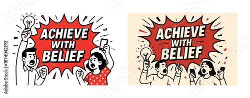 Animated encouragement poster with diverse characters sharing ideas and motivation