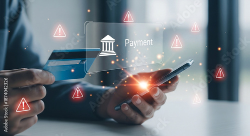 Person making secure online payment with credit card and smartphone
