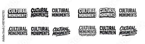 Cultural monuments typography collection: creative font variations in black and white