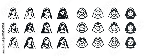 Diverse female avatar icons: emotions and styles across cultures