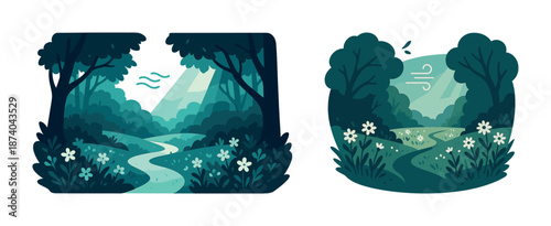 Scenic forest trails with verdant foliage and gentle streams