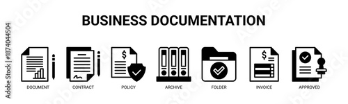 Business Documentation web banner icon vector illustration concept for business with icon of document, contract, policy, archive, folder, invoice, and approved.