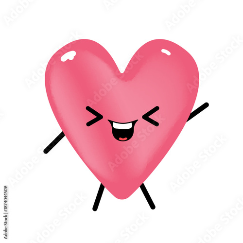 Vector cartoon heart character with hand and legs. Valentines day hand drawn funny and cute heart emoji character isolated on white background. Conceptual valentines day comic funky kids sticker