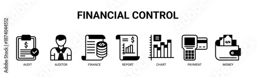 Financial Control web banner icon vector illustration concept for business with icon of audit, auditor, finance, report, chart, payment, and money.