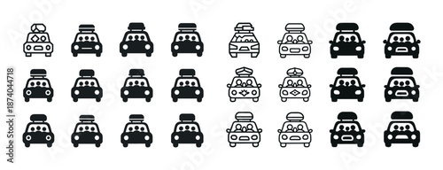 Set of simple car icons with passengers