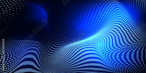 Dot white blue wave light screen gradient texture background. Abstract technology big data digital background.