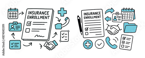 Insurance enrollment forms and related symbols illustrations