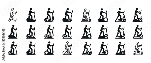 Icons of people on scooters and segways in various poses