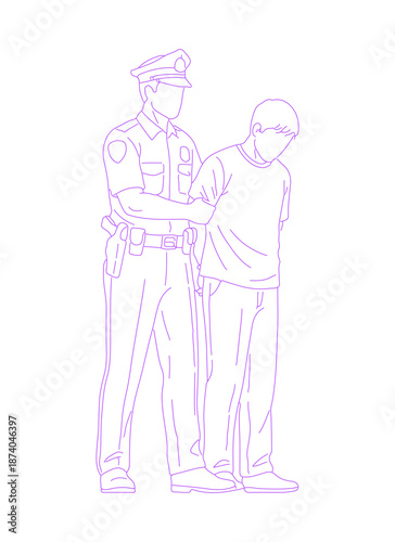 Police Officer Escorting Suspect Lineart Illustration