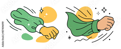 Dynamic illustration of heroic fists in motion