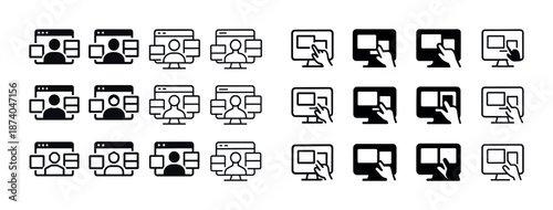 Computer interface icons: user profiles and touch screen interaction