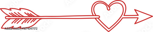 Red heart pierced by arrow vector illustration symbolizing love, romance, passion, Valentine’s Day, Cupid, wedding, romantic affection, relationship design