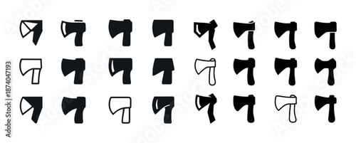 Collection of various axe silhouettes and icons in black and white