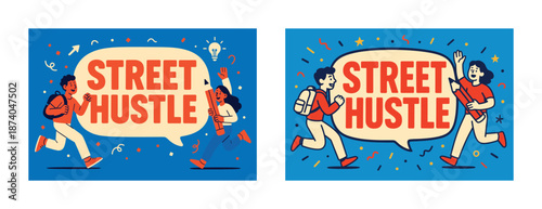 Street hustle: energetic young adults engaging in vibrant urban scene