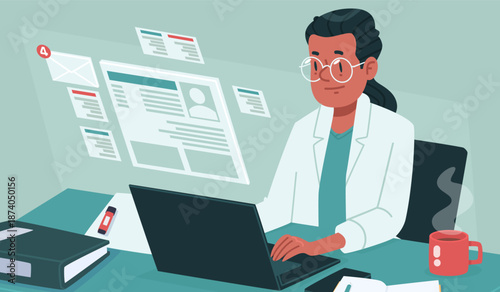 Doctor Working with Medical Records. Healthcare Documentation Flat Vector Illustration