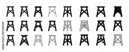 Variety of black and white stool silhouettes in rows