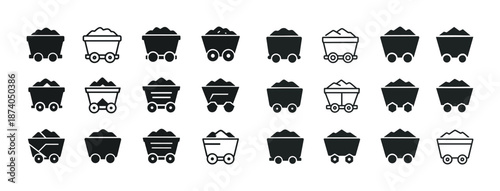 Set of mining cart icons in various styles and designs