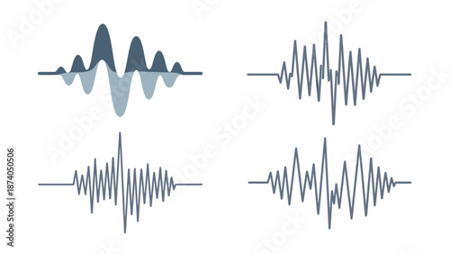 Vector sound waveforms illustrating different audio frequencies and amplitudes in a graphic design