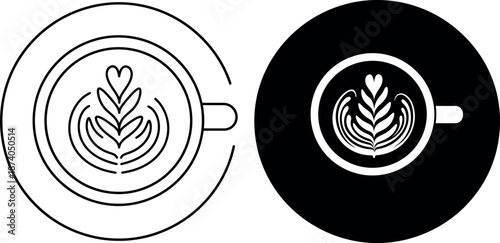 Coffee Cup Top View Line and Silhouette Icon