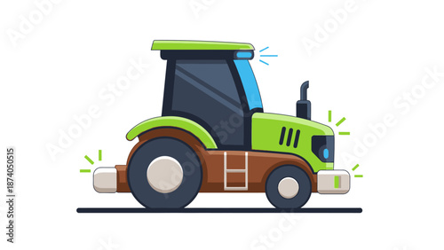 Vibrant green tractor illustration showcasing industrial machinery in action, symbolizing agriculture and farming activities