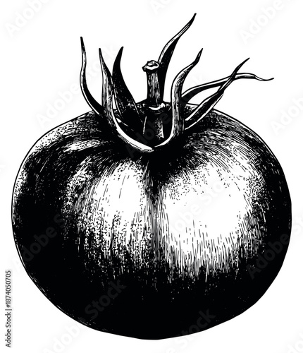 Hand drawn illustration of a tomato depicting a fresh organic vegetable for healthy eating