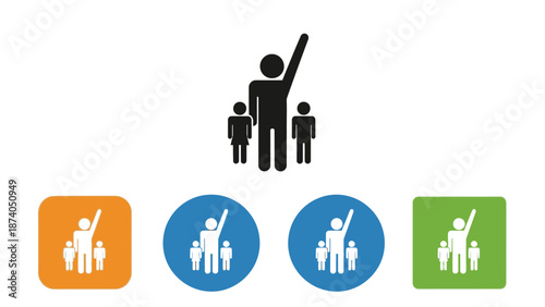 Leader guiding a group of people with a pointing gesture illustration