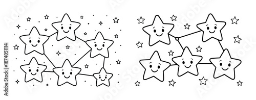 Smiling star constellation with dotted outline and face expressions