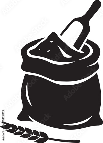 Flour Sack Icon Silhouette Vector Graphic Wheat Grain Bag Scoop Bakery Food Ingredient Agriculture Farming Symbol Mill Burlap Sack Bread Bake Design