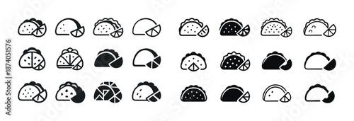 Variety of taco icons collection in black and white