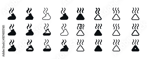 Set of 24 steaming hot rice ball icons with varied designs