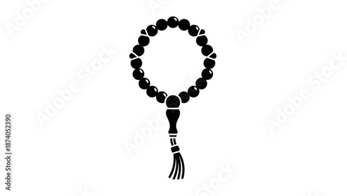 Black Buddhist Prayer Beads Mala on White Background, Meditation, Spirituality and and Serenity
