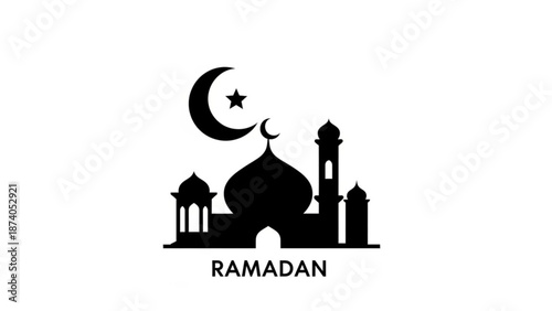 Ramadan Mosque Silhouette with Crescent Moon and Star