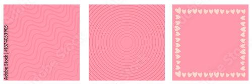 Pink Valentines day geometric background collection. Valentines day poster, social media post layout, quiz backdrop, square banner design template set