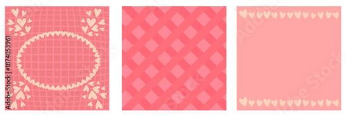 Pink Valentines day geometric background collection. Valentines day poster, social media post layout, quiz backdrop, square banner design template set