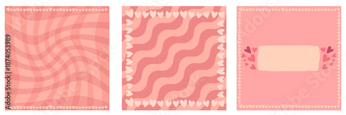 Pink Valentines day geometric background collection. Valentines day poster, social media post layout, quiz backdrop, square banner design template set