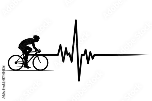 Graphic featuring a cyclist silhouette merged with a heartbeat line, symbolizing the strong connection between physical activity, heart health, and an active lifestyle