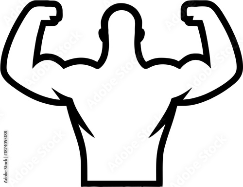 "Vector illustration of a muscular person flexing arms from back view in line art style on a white background"