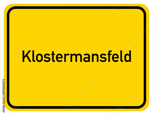 Illustration of a city entrance sign for the city of Klostermansfeld