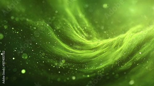 Abstract Flowing Green Background With Glitter