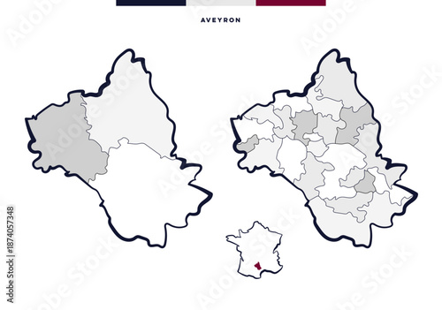 Département et cantons de l'Aveyron - Occitanie (France)