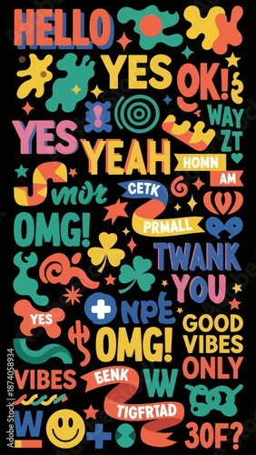 Wallpaper Mural Colorful Retro Typography and Abstract Shapes Sticker Pack Torontodigital.ca