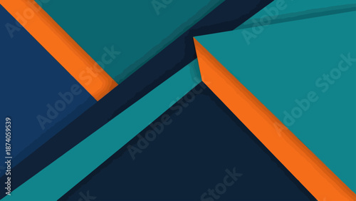 Abstract Geometric Overlapping Shapes Background in Teal, Orange, and Navy