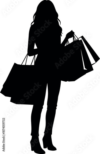 Shopping woman carrying bags silhouette