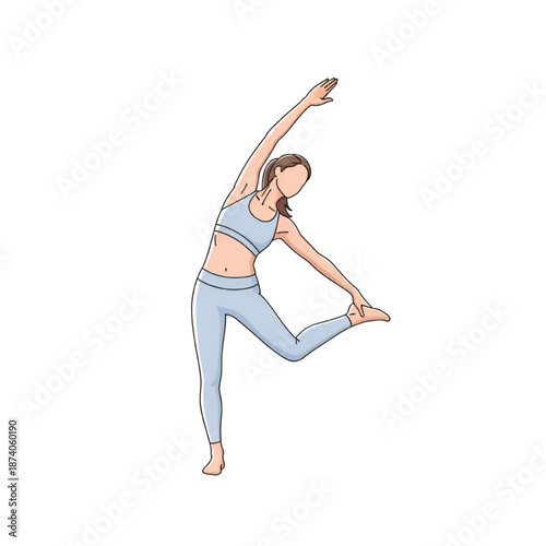 Woman Practicing Yoga in Natarajasana Pose on White Background