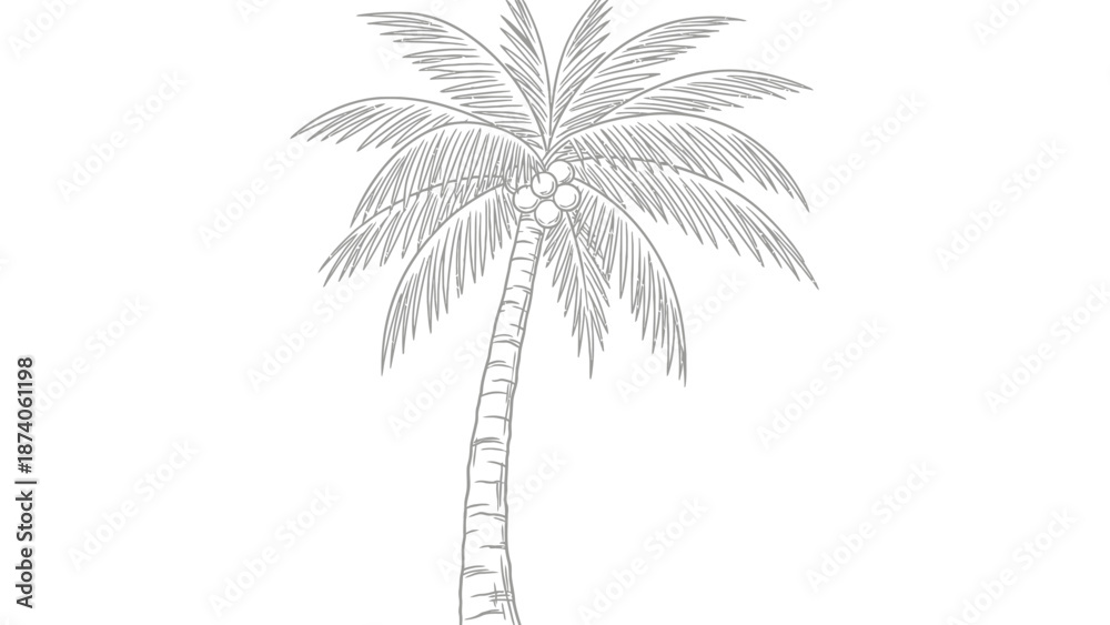 Obraz premium Detailed Line Art Illustration of a Slender Palm Tree with Coconuts