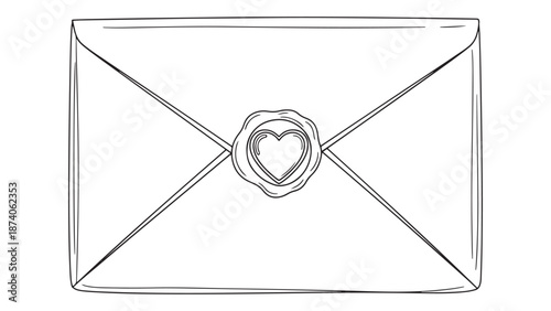 Line Illustration Of An Envelope Sealed With A Heart Representing A Valentine Message, Personal Sentiment And Romantic Gesture